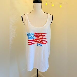 🌾 Costa White and Red Sleeveless‎ Relaxed Tank Top